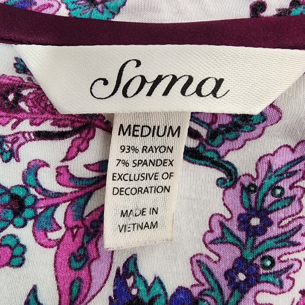 Soma Cool Nights Sleep Shirt Purple Ivory Floral Short Sleeve Nightgown Pocket M - Picture 8 of 9